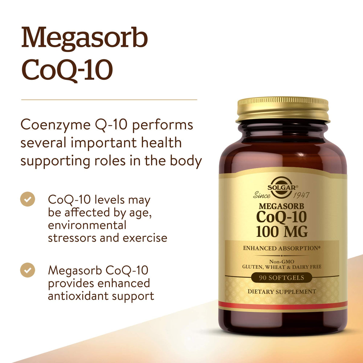 Solgar Megasorb CoQ-10 100 mg, 90 Softgels - Supports Healthy Aging - Coenzyme Q10 Supplement - Enhanced Absorption - Non-GMO, Gluten Free, Dairy Free - 90 Servings