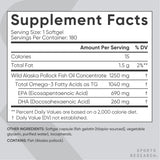 Sports Research® Omega-3 Fish Oil 1250 - Triple Strength Fish Oil Supplement from Wild Alaska Pollock - MSC Certified Sustainable · Non-GMO · Soy Free - 180 Softgel Capsules
