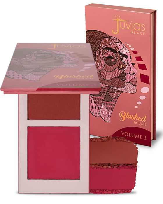 Juvia's Place Blushed Duo Blush Volume3 - Two Tone Pigmented Buildable Pressed Mineral Powder - Rosy Natural Cheeks Matte Fresh Finish for All Skin Color
