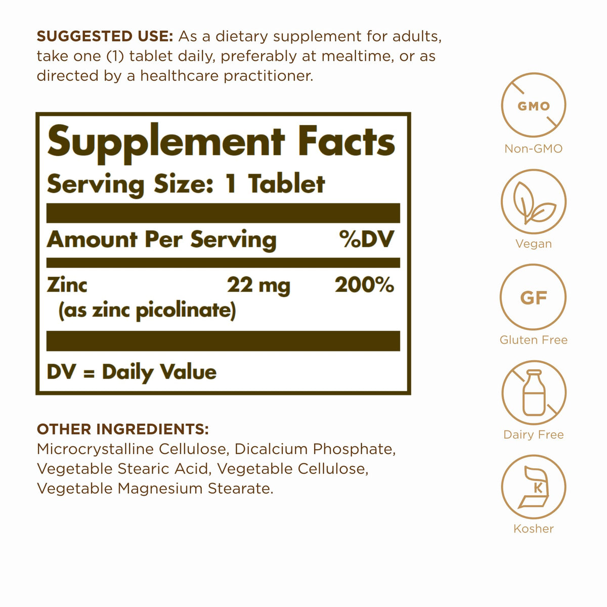 Solgar Zinc Picolinate 22 mg, 100 Tablets (Pack of 3) - Promotes Healthy Skin - Supports Immune System, Normal Taste & Vision - Antioxidant - Non-GMO, Vegan, Gluten Free, Kosher - 300 Total Servings