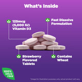 Natrol Fast Dissolve Vitamin D3 5,000 IU, Dietary Supplement for Bone and Joint Health, Bone Support Supplement, 90 Tablets, 90 Day Supply