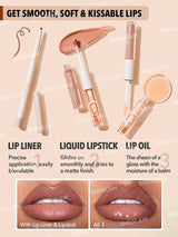 SHEGLAM Soft 90'S Glam 3-In-1 Lip Liner Moisturizing Plant Extracts Long Lasting Liquid Lipstick Plumping Lip Gloss Makeup Set - Pouty Nude