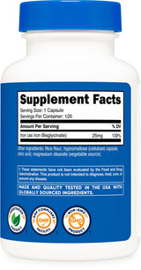 Nutricost Iron Bisglycinate Supplement (25mg) 120 Capsules - from Ferrous Bisglycinate Chelate - Non-GMO & Gluten-Free