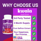 Kwala Nutrition Saffron Supplements for Mood & Focus | 88.5mg Pure Saffron Extract | 3rd Party Tested | Made in USA | 3 Month Supply | 90 Capsules
