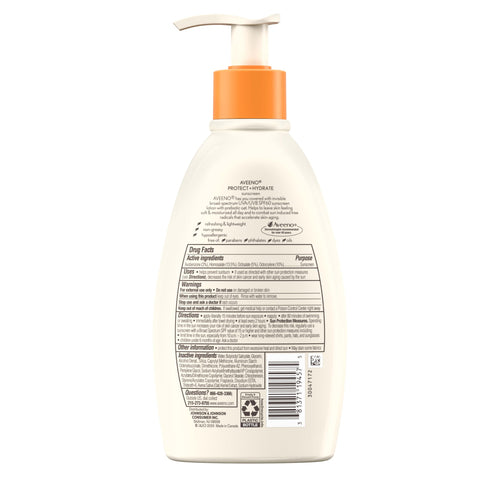 Aveeno Protect + Hydrate Sunscreen Moisturizing Lotion with Prebiotic Oat, Broad Spectrum SPF60, Paraben, & Oil Free, Weightless, Water & Sweat Resistant (80-min) for Sensitive Skin, 12 Fl Oz