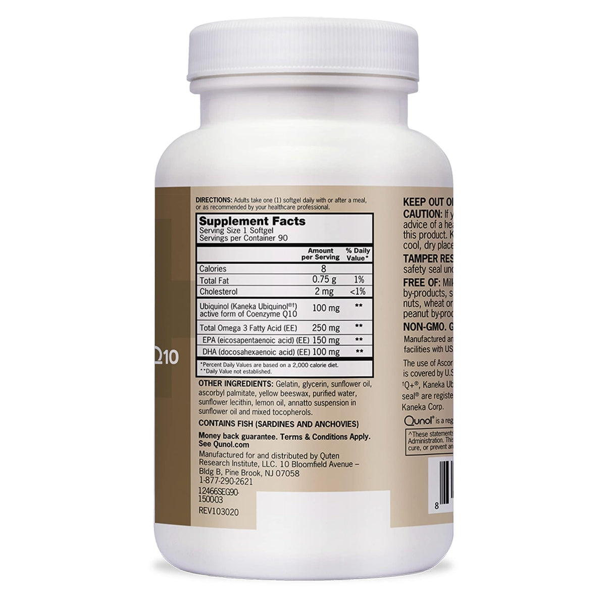 Qunol Plus Ubiquinol CoQ10 100mg with Omega 3 Fish Oil 250mg, Extra Strength Antioxidant Supplement, 90 Count