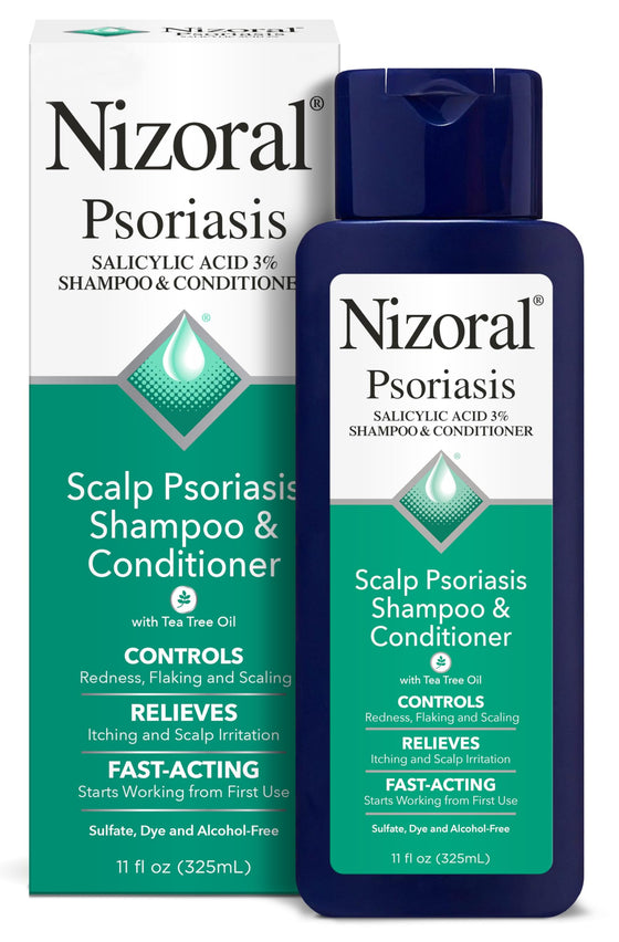 Nizoral Psoriasis Shampoo & Conditioner, 11 Oz, Gentle Scalp Treatment, Relieves Itching and Flaking, Redness and Scaling Effective Scalp Psoriasis Shampoo with Salicylic Acid and Tea Tree Oil