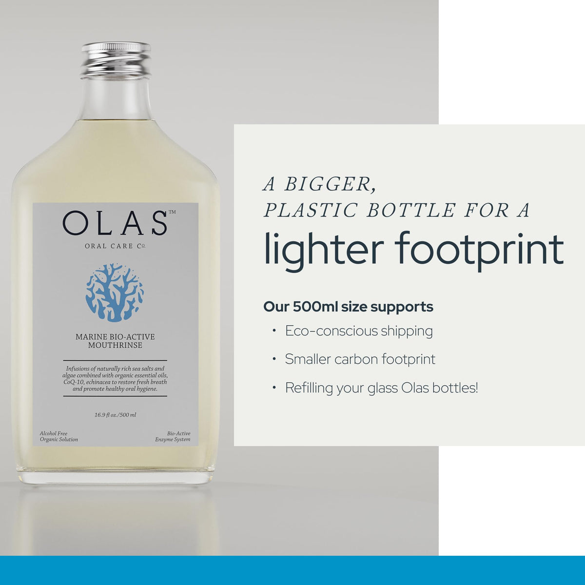 Olas Alcohol Free Mouthwash & Oral Rinse - Marine Bio-Active Mouth Rinse With Essential Oils & Antioxidants for a Healthy Oral Microbiome - Fluoride Free Natural Mouthwash (500 ml)