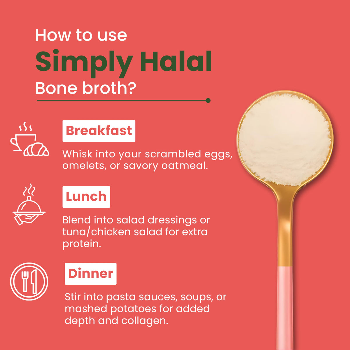 Halal Bone Broth Protein Powder for Joint, Skin, Hair, Nail, Gut Health & Digestive Support – Grass-Fed Hydrolyzed Collagen Supplement, Non-GMO, Gluten Free, 25 Servings (16 Oz)