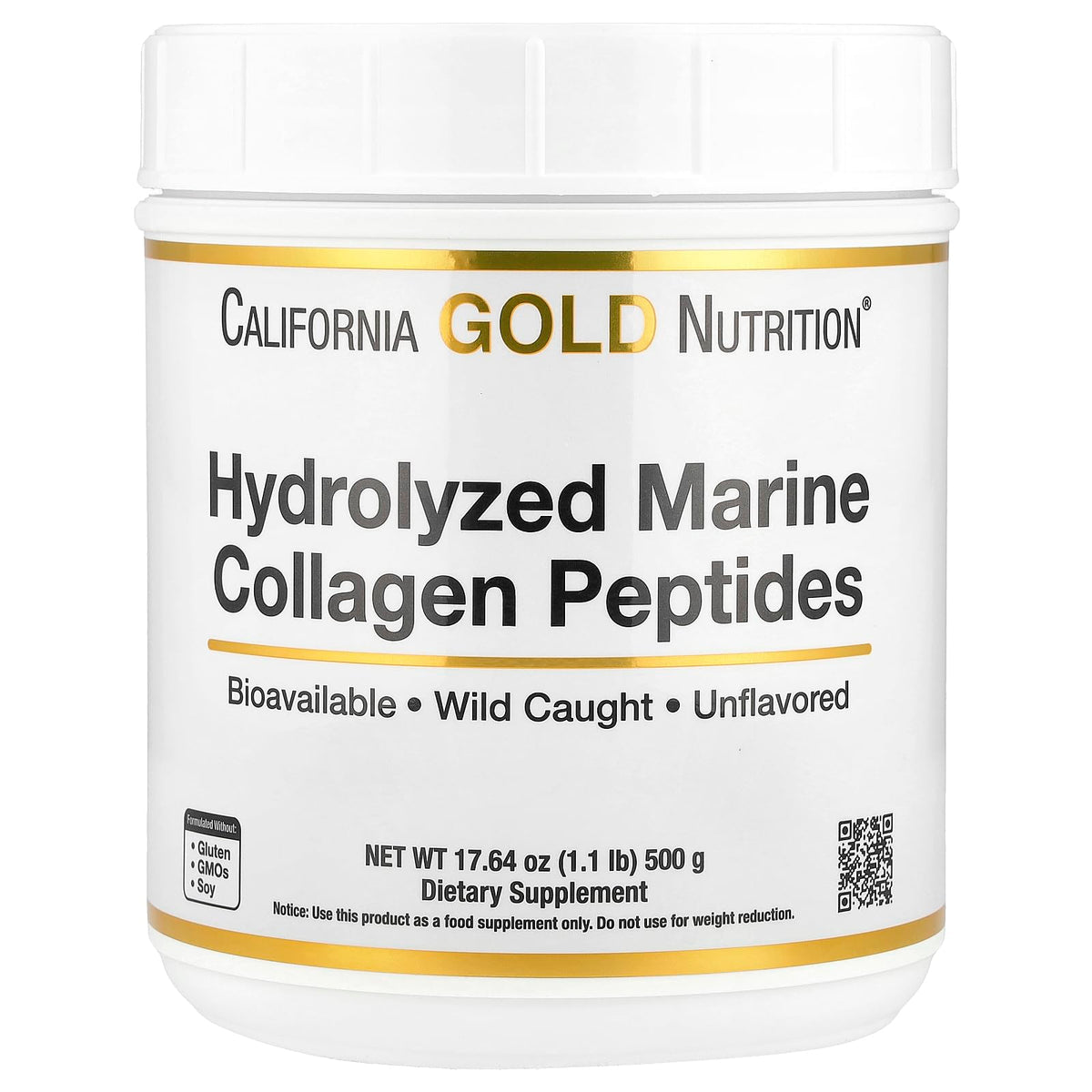 California Gold Nutrition Collagen Peptides Powder with Hyaluronic Acid, Support for Healthy Hair, Skin, Nails, Joints and Bones, Non-GMO, Gluten and Dairy Free, Unflavored, 17.64 oz (500 g)