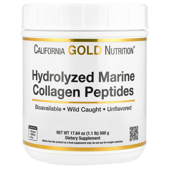 California Gold Nutrition Collagen Peptides Powder with Hyaluronic Acid, Support for Healthy Hair, Skin, Nails, Joints and Bones, Non-GMO, Gluten and Dairy Free, Unflavored, 17.64 oz (500 g)