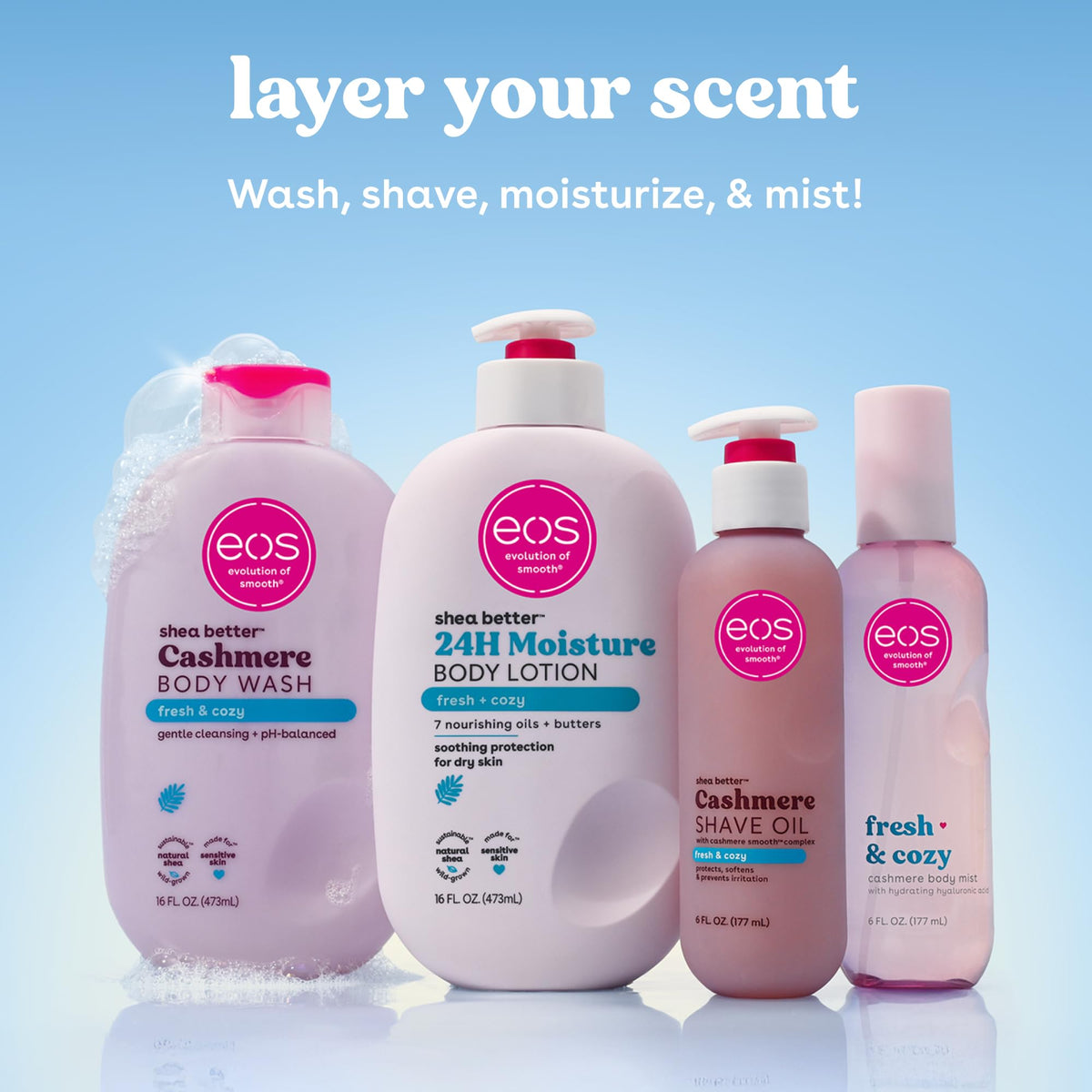 eos Cashmere Shave Oil – Fresh & Cozy, Moisturizing Shave Oil with Shea Butter & Glycerin, Helps Prevents Irritation & Razor Burn, Vegan, 6 fl oz