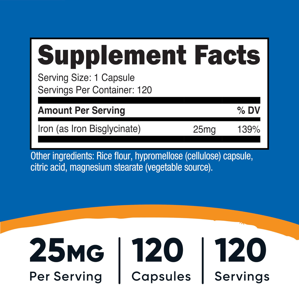 Nutricost Iron Bisglycinate Supplement (25mg) 120 Capsules - from Ferrous Bisglycinate Chelate - Non-GMO & Gluten-Free