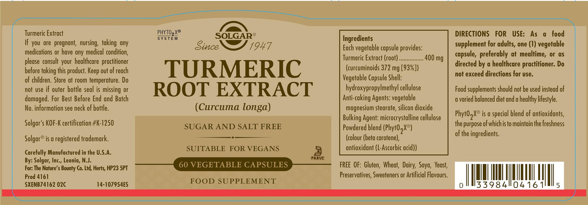 Solgar Standardized Turmeric Root Extract 400 mg, 60 Ct