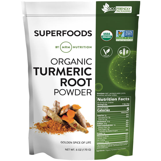 MRM Organic Turmeric Powder - for Women and Men - USDA Organic Superfood with Antioxidants and Phytonutrients for Smoothies, Drinks, & Recipes, Natural, Vegan & Gluten-Free - 85 Servings