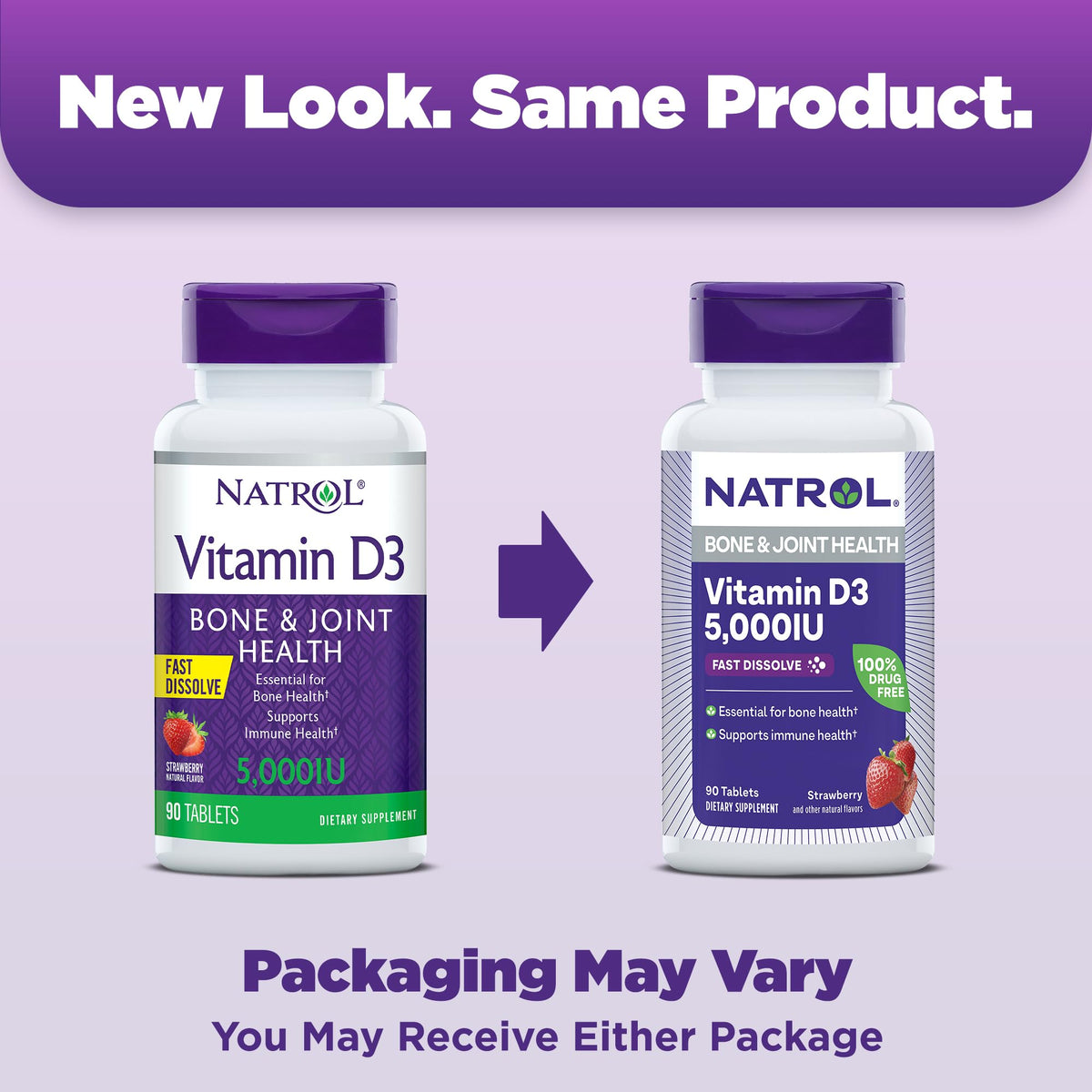 Natrol Fast Dissolve Vitamin D3 5,000 IU, Dietary Supplement for Bone and Joint Health, Bone Support Supplement, 90 Tablets, 90 Day Supply