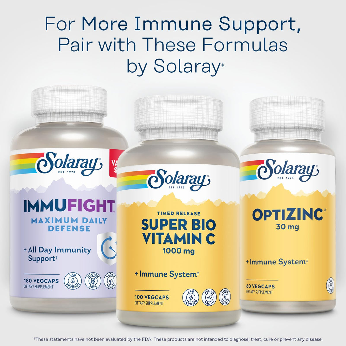 SOLARAY Super Bio Buffered Vitamin C 1000mg, Two-Stage, Timed Release Vitamin C with Bioflavonoids, Immune Support Supplement - High Absorption, Vegan, 60 Day Guarantee, 50 Servings, 100 VegCaps