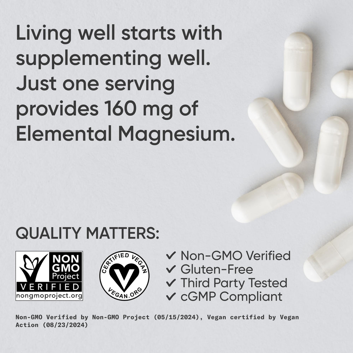 Sports Research® Magnesium Glycinate - Supports Restful Sleep & Enzymatic Processes - 160 mg Chelated Magnesium - Vegan Capsule - 90 Count