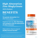 Doctor's Best High Absorption Zinc Bisglycinate 50mg High Potency Supporting Enhancing Immune System Antioxidant VC, 90 Count