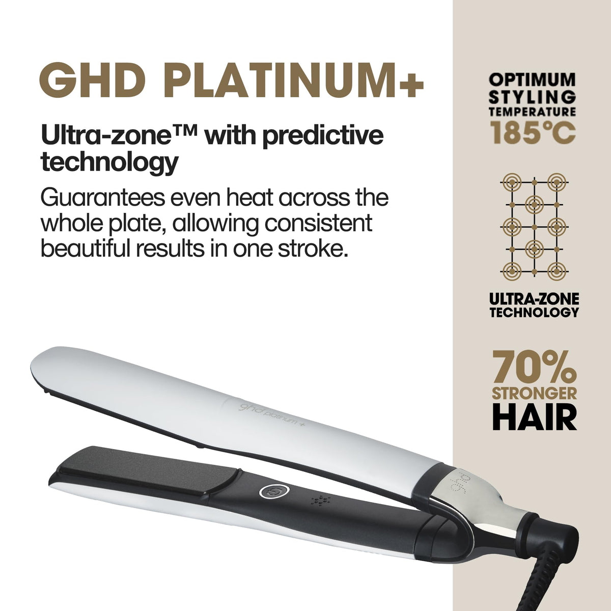 ghd Platinum+ Styler - 1" Flat Iron Hair Straightener, Professional Ceramic Hair Styling Tool for Stronger Hair, More Shine, & More Color Protection - White