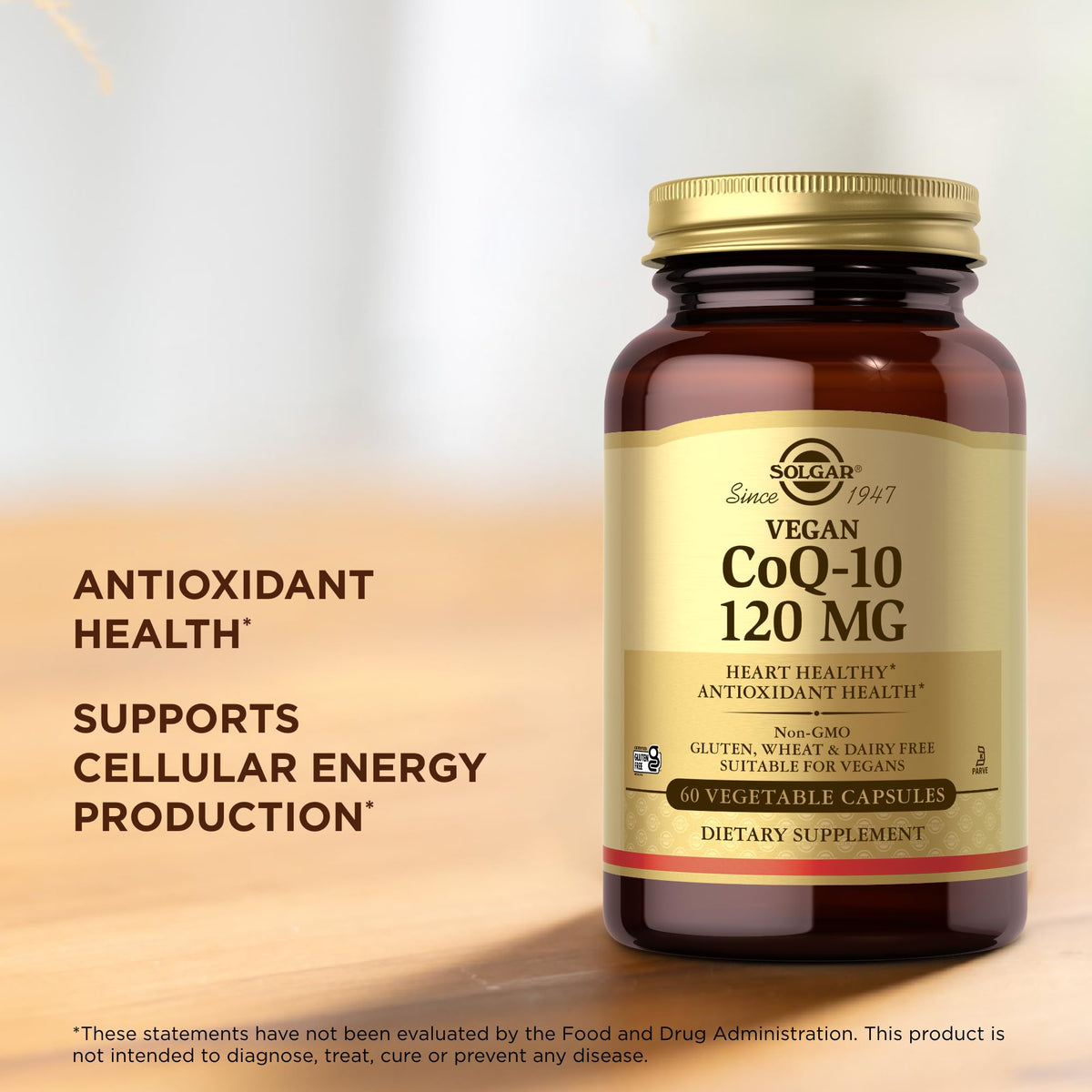 Solgar Vegan CoQ-10 120 mg - 60 Vegetable Capsules - Antioxidant Health - Non-GMO, Gluten Free, Dairy Free, Kosher - 60 Servings
