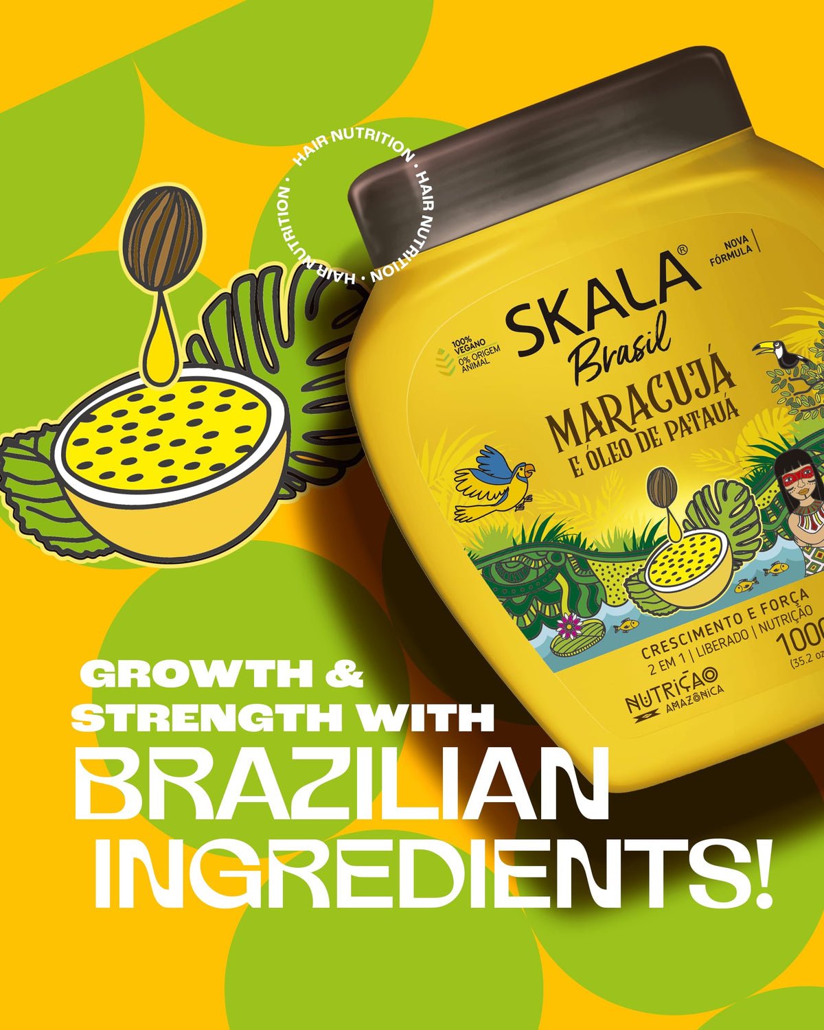 SKALA - Brasil - Creme de Tratamento 2 em 1 Maracuja e Oleo De Pataua 1 Kg - (Passion Fruit & Pataua Oil 2 in 1 Treatment Cream Net 35.27 Oz)