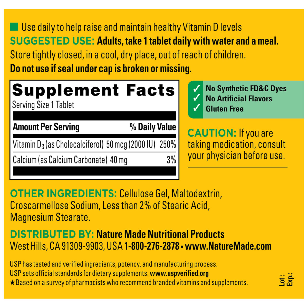Nature Made Vitamin D3 2000 IU (50 mcg), Vitamin D Supplement for Bone, Teeth, Muscle and Immune Health Support, 400 Tablets, 400 Day Supply