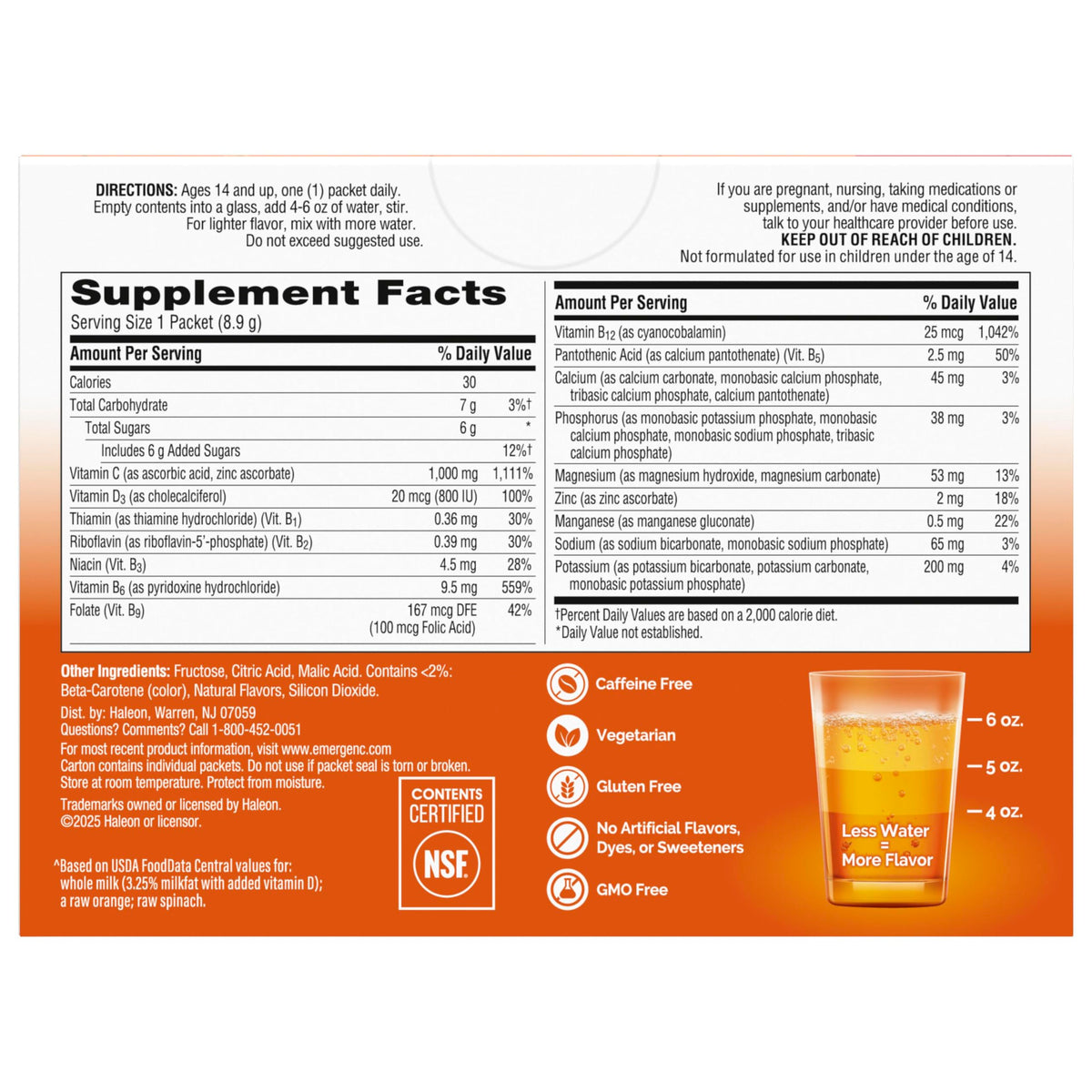 Emergen-C 1000mg Vitamin C Powder for Daily Immune Support Caffeine Free Vitamin C Supplements with Zinc and Manganese, B Vitamins and Electrolytes, Super Orange Flavor - 60 Count/2 Month Supply