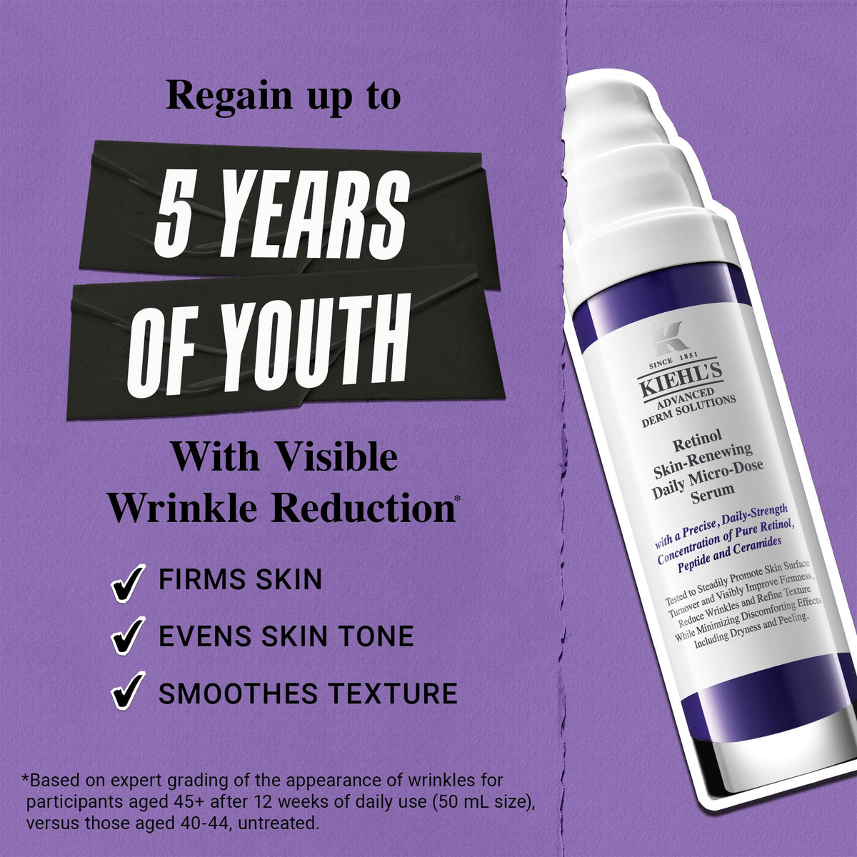 Kiehl's Daily Micro-Dose Anti-Aging Retinol Facial Serum, Reduces Wrinkles, Firms Skin, Evens Skin Tone, Youth Renewing & Hydrating Formula, with Retinol & Ceramides, Paraben-free - 1.7 fl oz