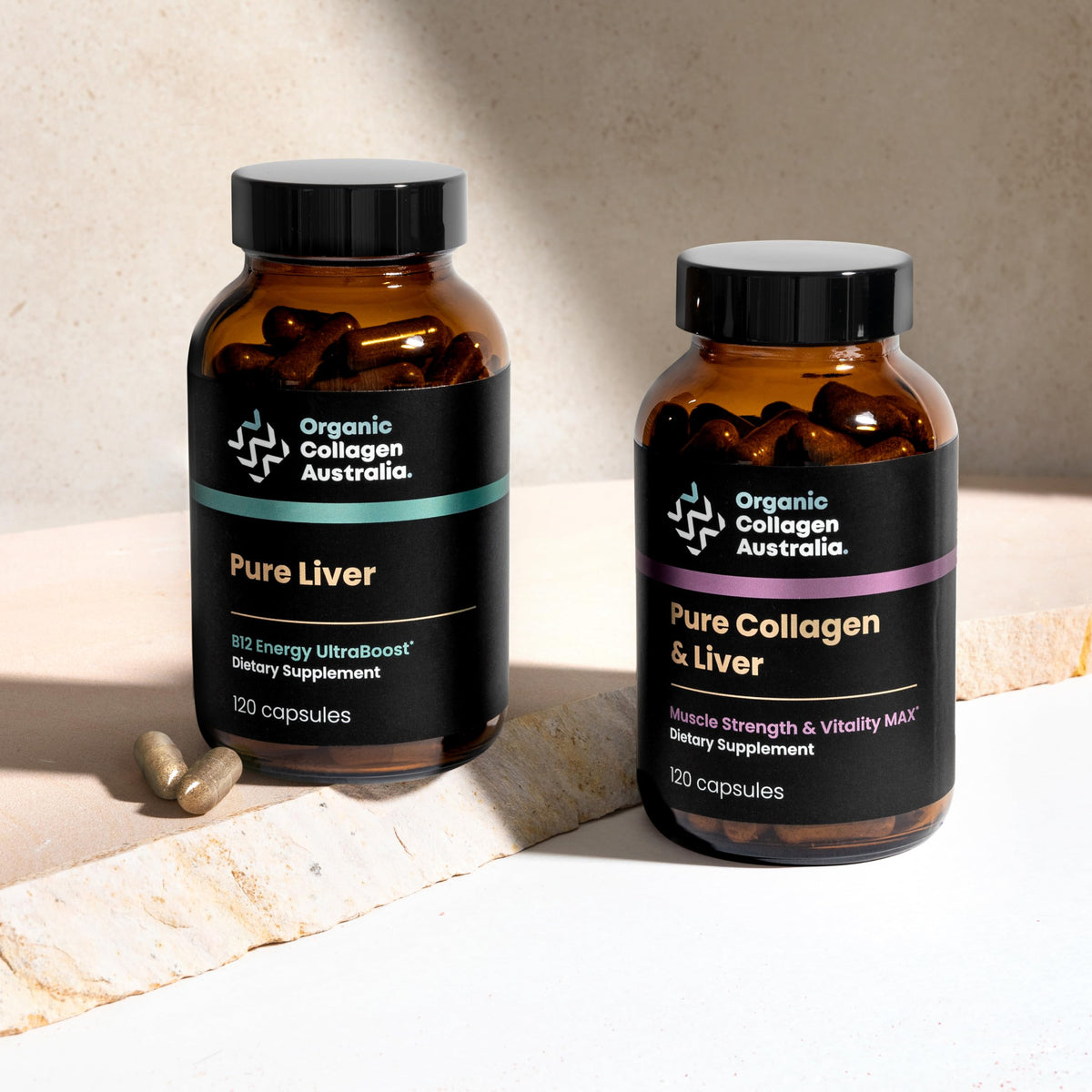 Organic Collagen Australia Pure Collagen & Liver Capsules – Muscle Strength & Vitality with Hydrolyzed Collagen, Grass-Fed Liver, and Vitamin B12 – 120 Capsules