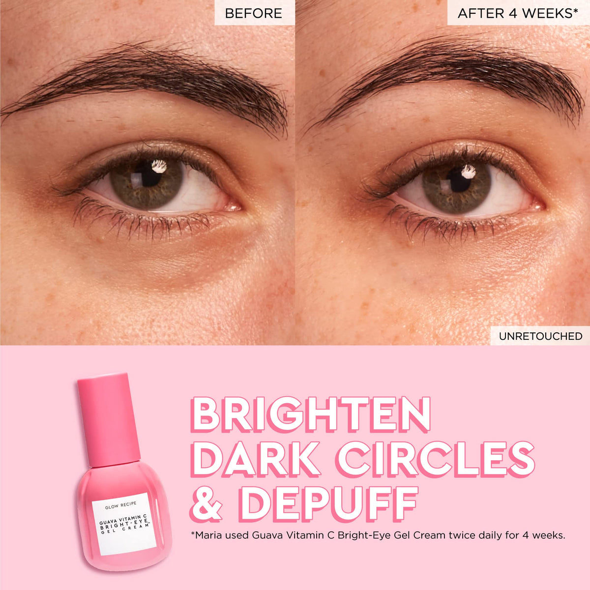Glow Recipe Guava Vitamin C Brightening Eye Gel - Niacinamide, Peptides & Green Caffeine Gentle Under Eye Cream for Dark Circles, Puffiness & Bags - Lightweight, Hydrating, Firming - Makeup Prep, 15ml