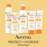 Aveeno Protect + Hydrate Sunscreen Moisturizing Lotion with Prebiotic Oat, Broad Spectrum SPF60, Paraben, & Oil Free, Weightless, Water & Sweat Resistant (80-min) for Sensitive Skin, 12 Fl Oz