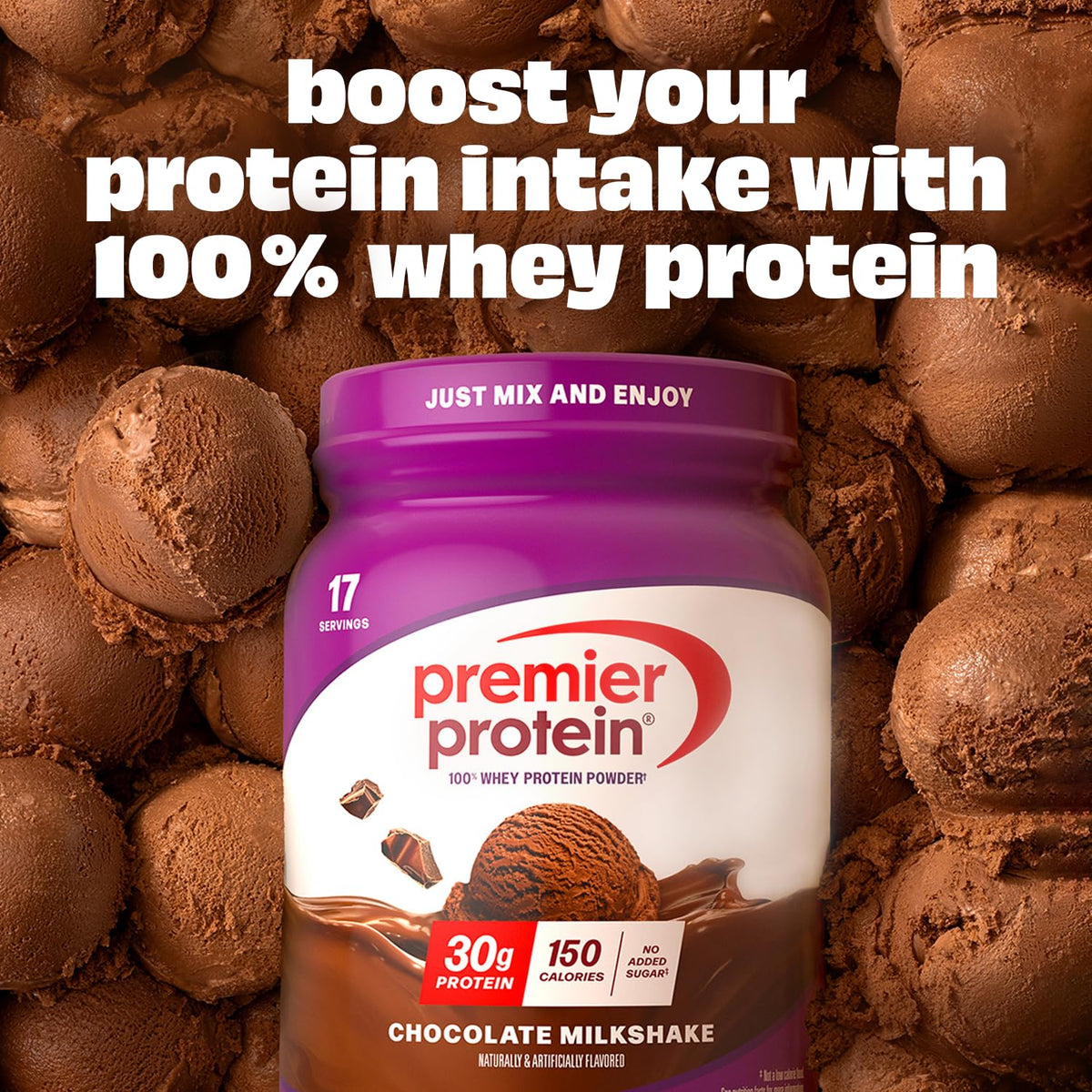 Premier Protein Powder, Chocolate Milkshake, 30g Protein, No Added Sugar, 100% Whey Protein, Keto Friendly, Soy & Gluten Free, 24.5 oz (17 Servings)