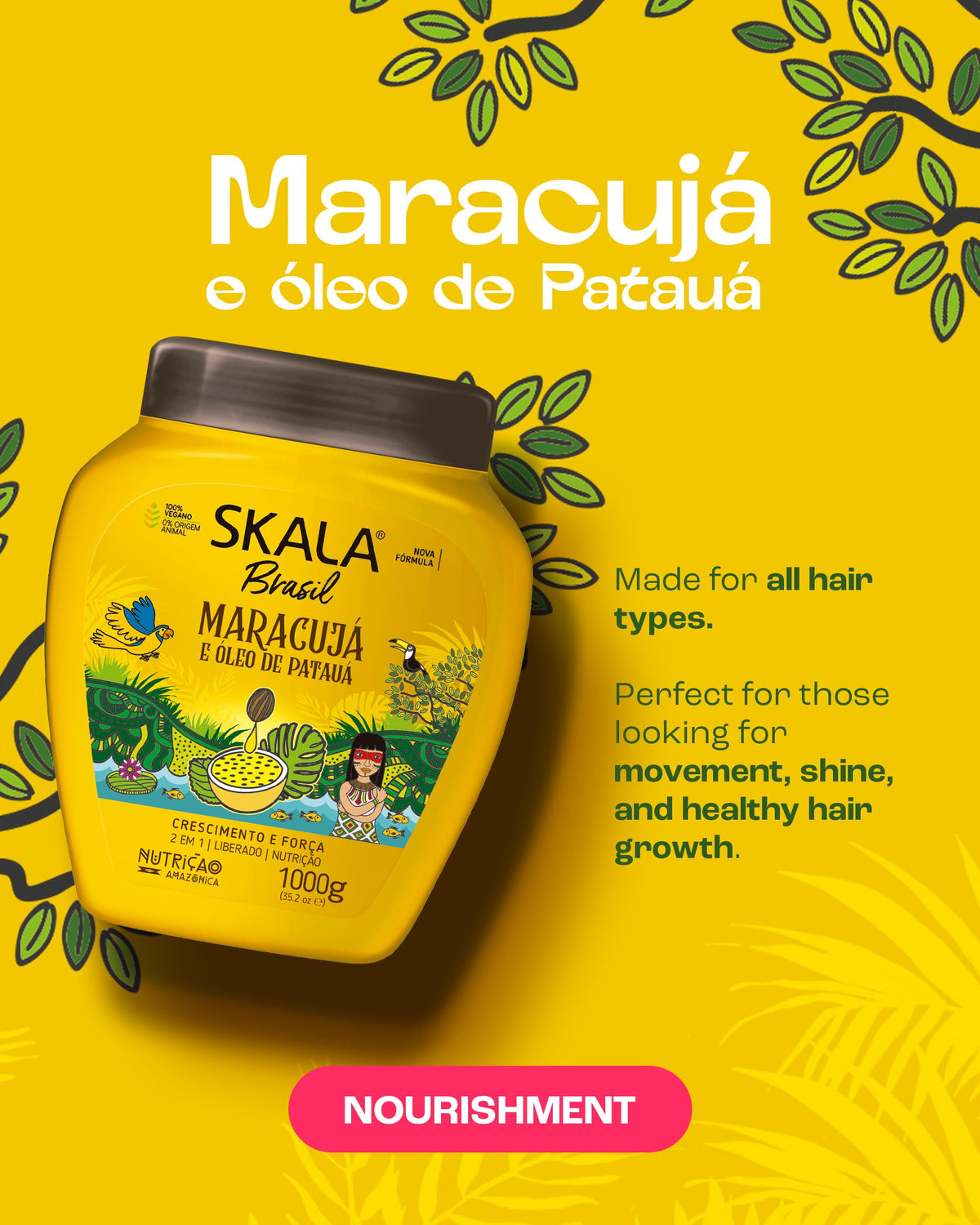 SKALA - Brasil - Creme de Tratamento 2 em 1 Maracuja e Oleo De Pataua 1 Kg - (Passion Fruit & Pataua Oil 2 in 1 Treatment Cream Net 35.27 Oz)
