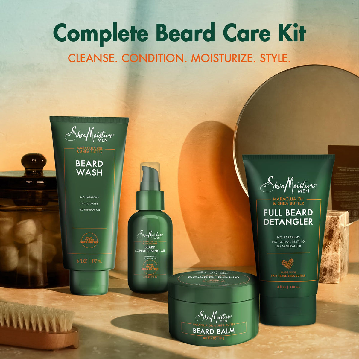SheaMoisture Beard Kit for Men – Beard Wash, Conditioning Beard Oil, Full Beard Detangler + Beard Balm with Shea Butter & Maracuja Oil, Gifts for Men (4 Piece Set)
