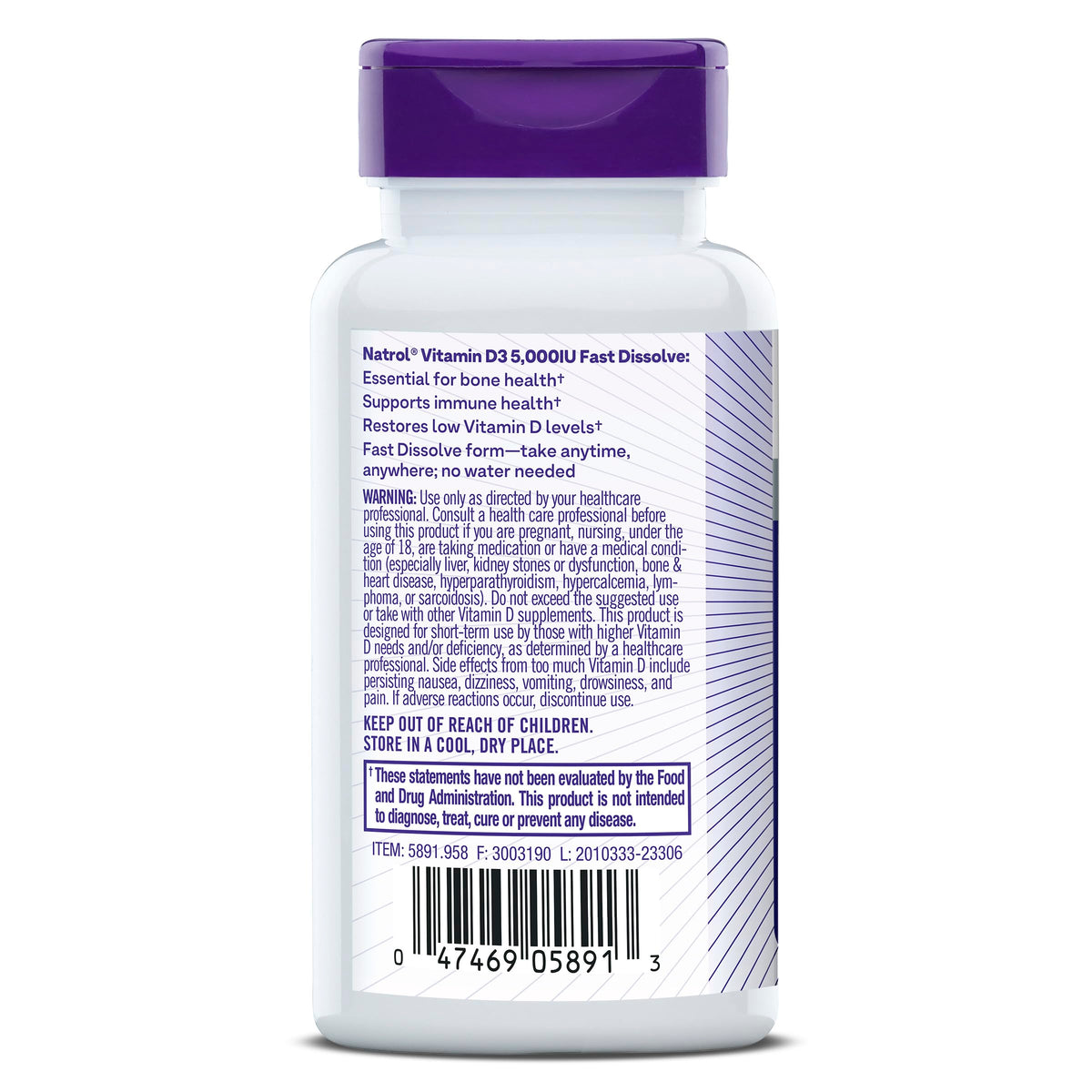 Natrol Fast Dissolve Vitamin D3 5,000 IU, Dietary Supplement for Bone and Joint Health, Bone Support Supplement, 90 Tablets, 90 Day Supply