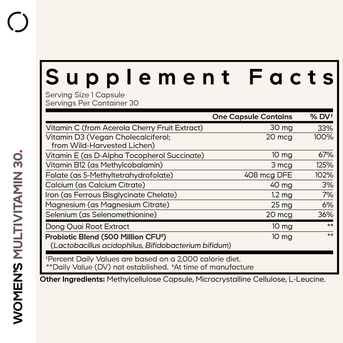 Codeage Women’s Multivitamin - Vitamins A, C, D3, E, B6, B12, Folate, Calcium, Magnesium, Iron, Dong Quai, Probiotics - 1 Capsule Per Serving - Daily Vitamin Pills for Women - Non-GMO - 30 Capsules