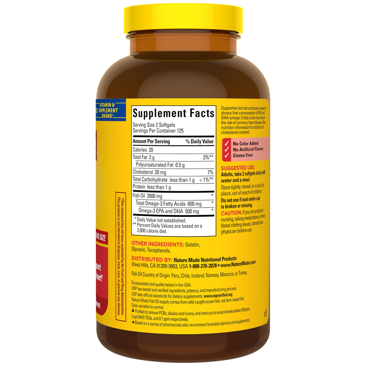 Nature Made Fish Oil Omega 3 Supplements, 2000mg Per Serving Softgels, Omega 3 Fish Oil for Heart Health Support, 250 Softgels