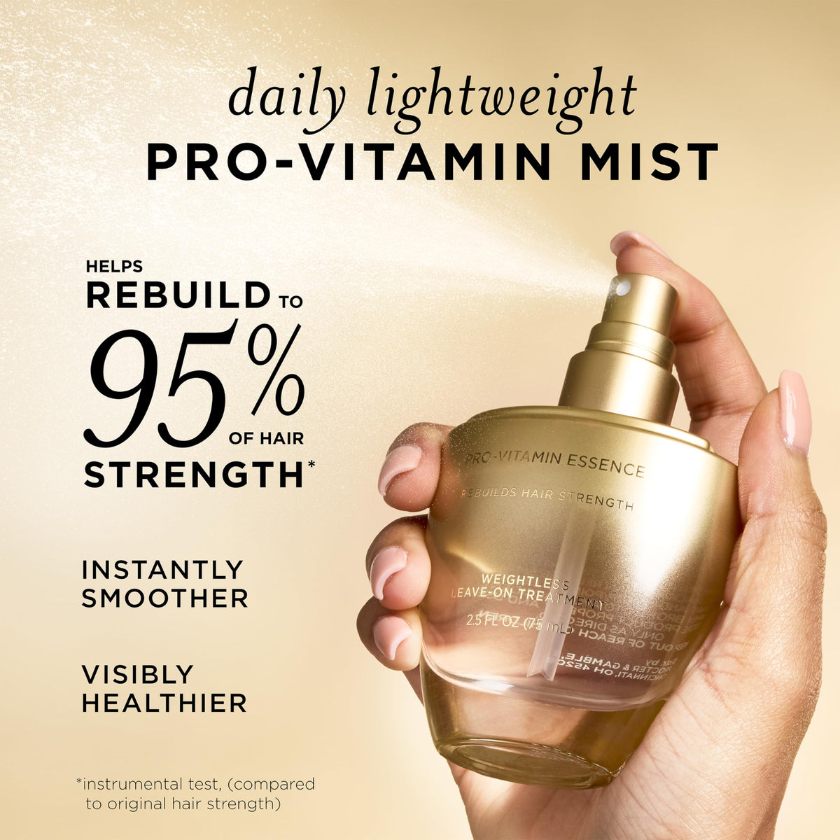 Pantene Pro-Vitamin Essence, Daily Repair Mist, Weightless Leave-On Treatment Strengthens & Rebuilds Damaged Hair, Reduces Breakage, 2.5 Fl Oz