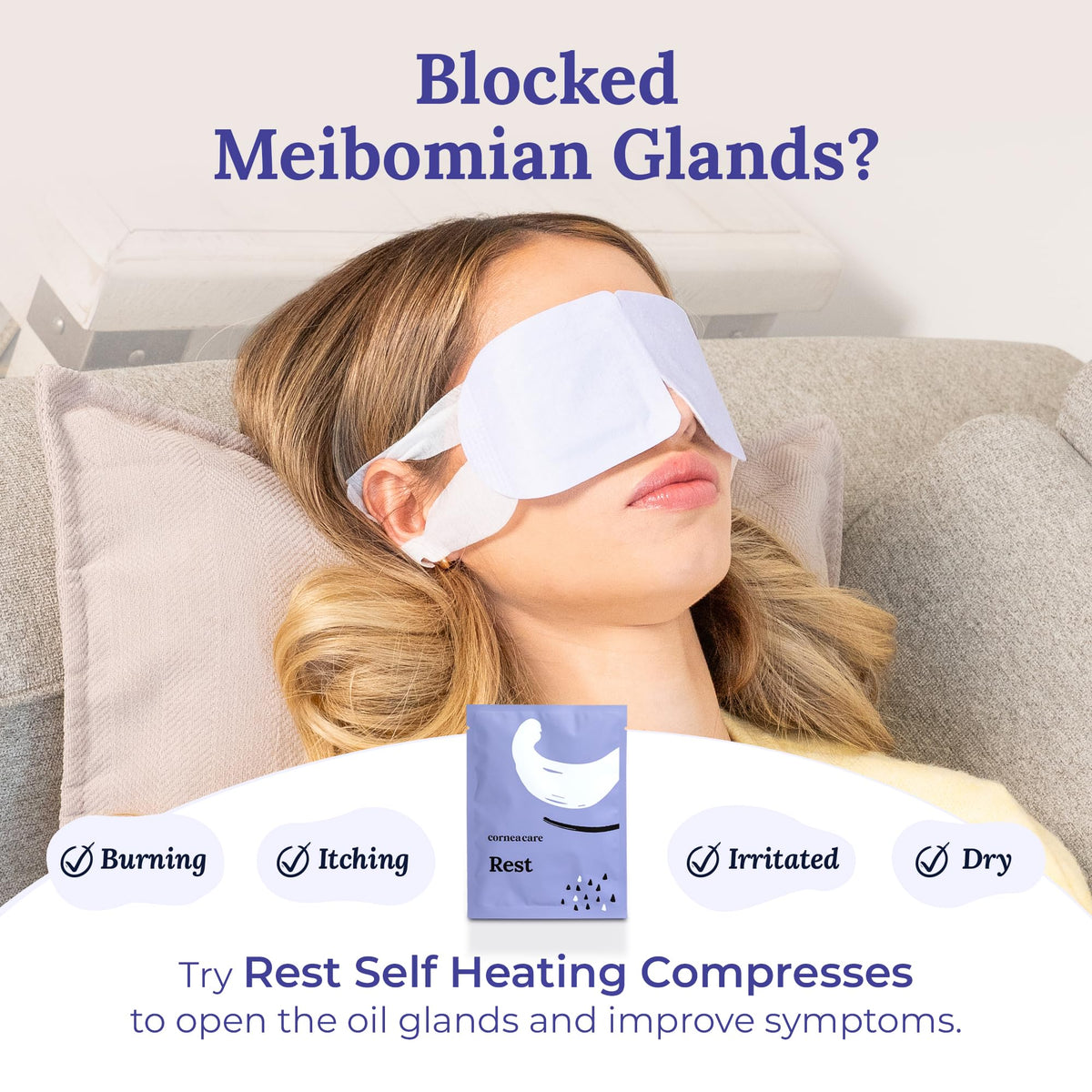 CorneaCare Rest: Self Heating Warm Compress for Dry Eyes | Heated Eye Mask for Fast Relief | Steam Mask for Stye Care | No Microwave or Washcloth Needed | Travel Ready Warm Compress | 30 Count