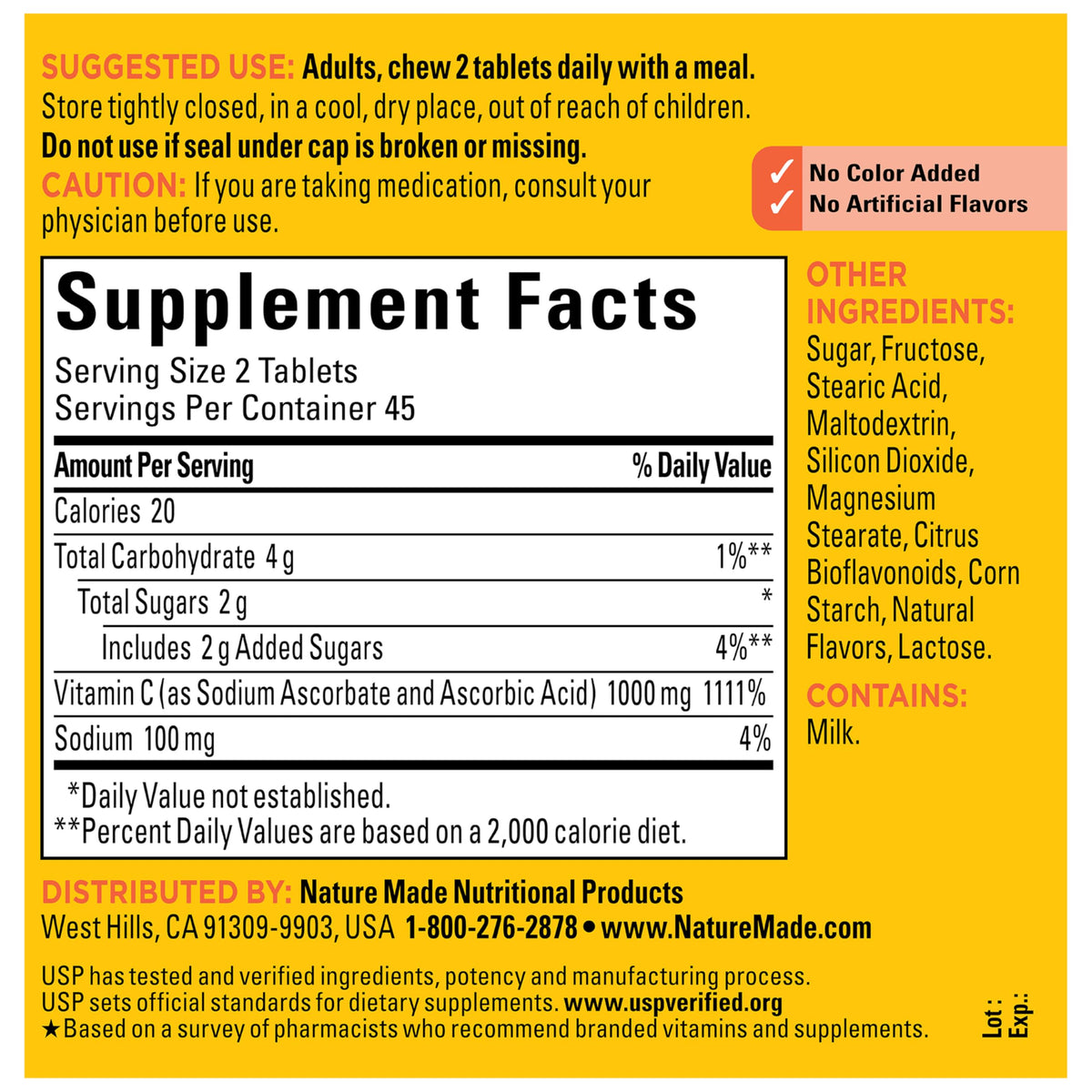 Nature Made Extra Strength Dosage Chewable Vitamin C 1000 mg per serving, Vitamin C Chewable Dietary Supplement for Immune Support, 90 Tablets, 45 Day Supply