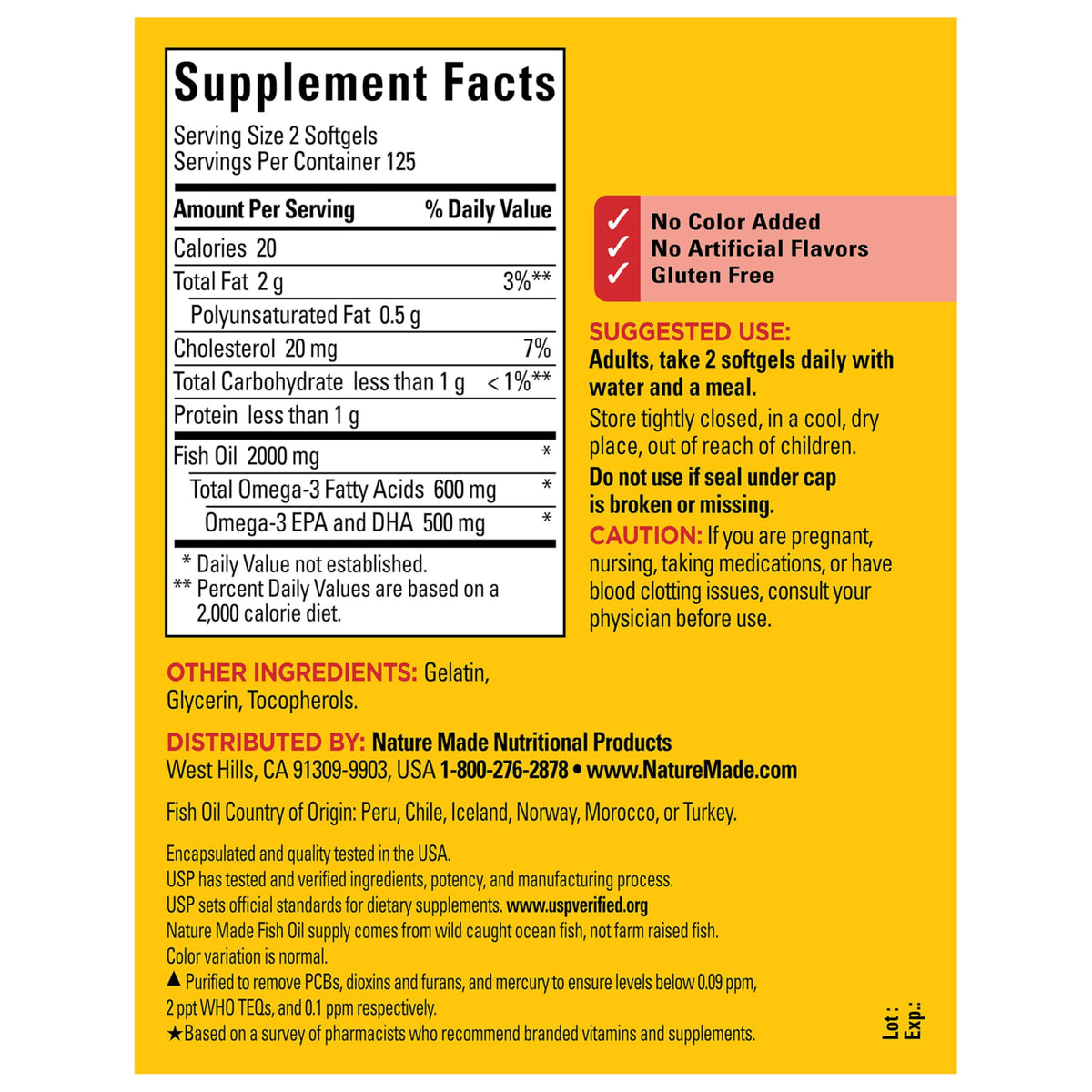 Nature Made Fish Oil Omega 3 Supplements, 2000mg Per Serving Softgels, Omega 3 Fish Oil for Heart Health Support, 250 Softgels