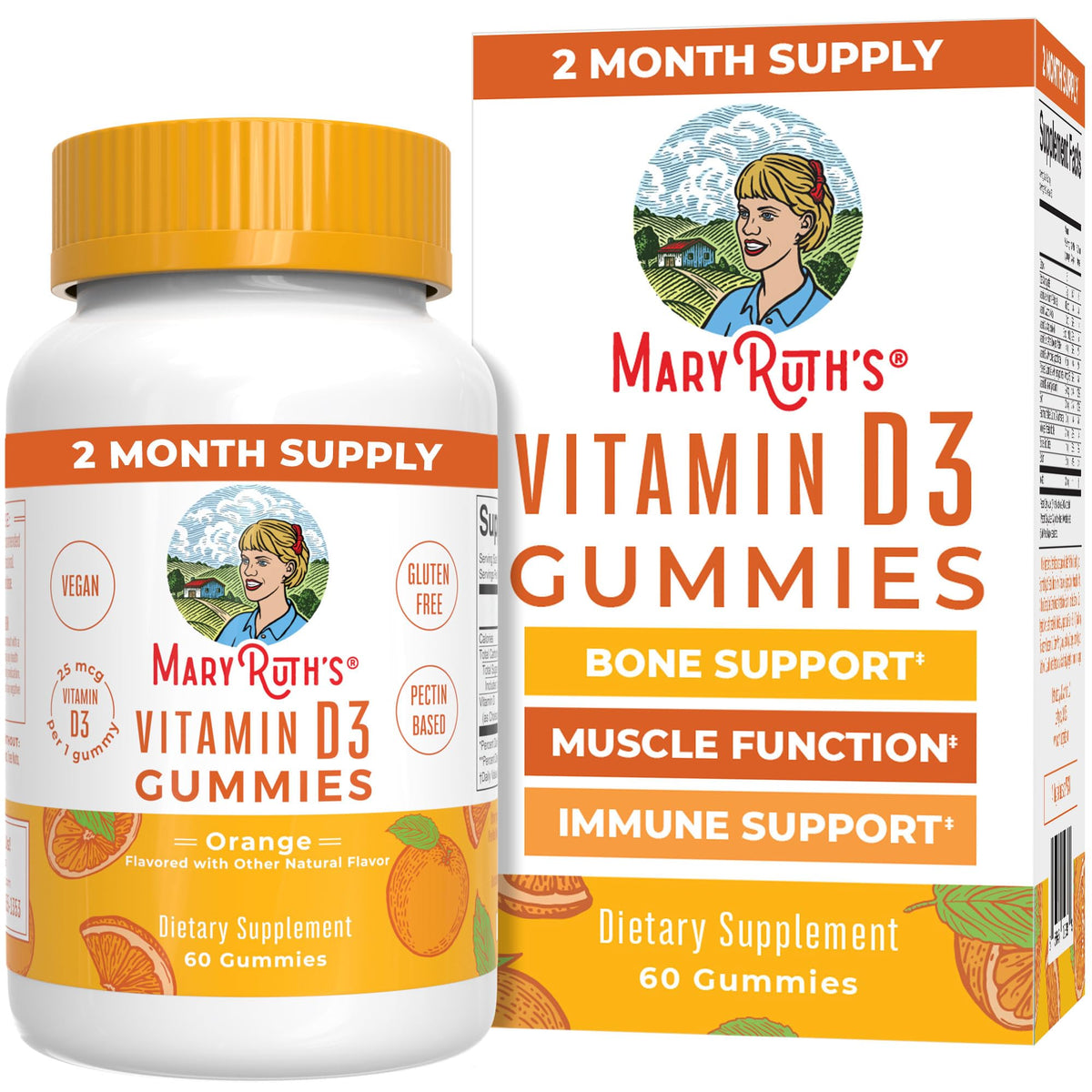 MaryRuth Organics Vitamin D3 Gummies | 2 Month Supply | Adults & Kids Vitamin D Gummy | Immune Support Supplement | VIT D3 1000IU for Bone Health&Muscle Function | Vegan | Non-GMO | Gluten Free | 60