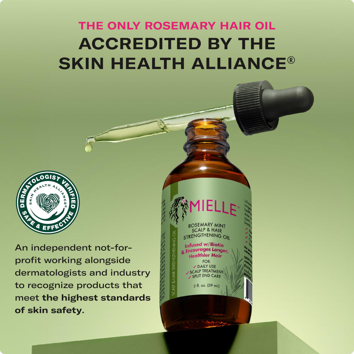 Mielle Organics Rosemary & Mint Hair Oil - Strengthening Biotin Oil Infused Frizzy & Damaged Hair Care - Split Ends & Dry Scalp Treatment to Support Longer, Healthier Strands, 2 Ounce