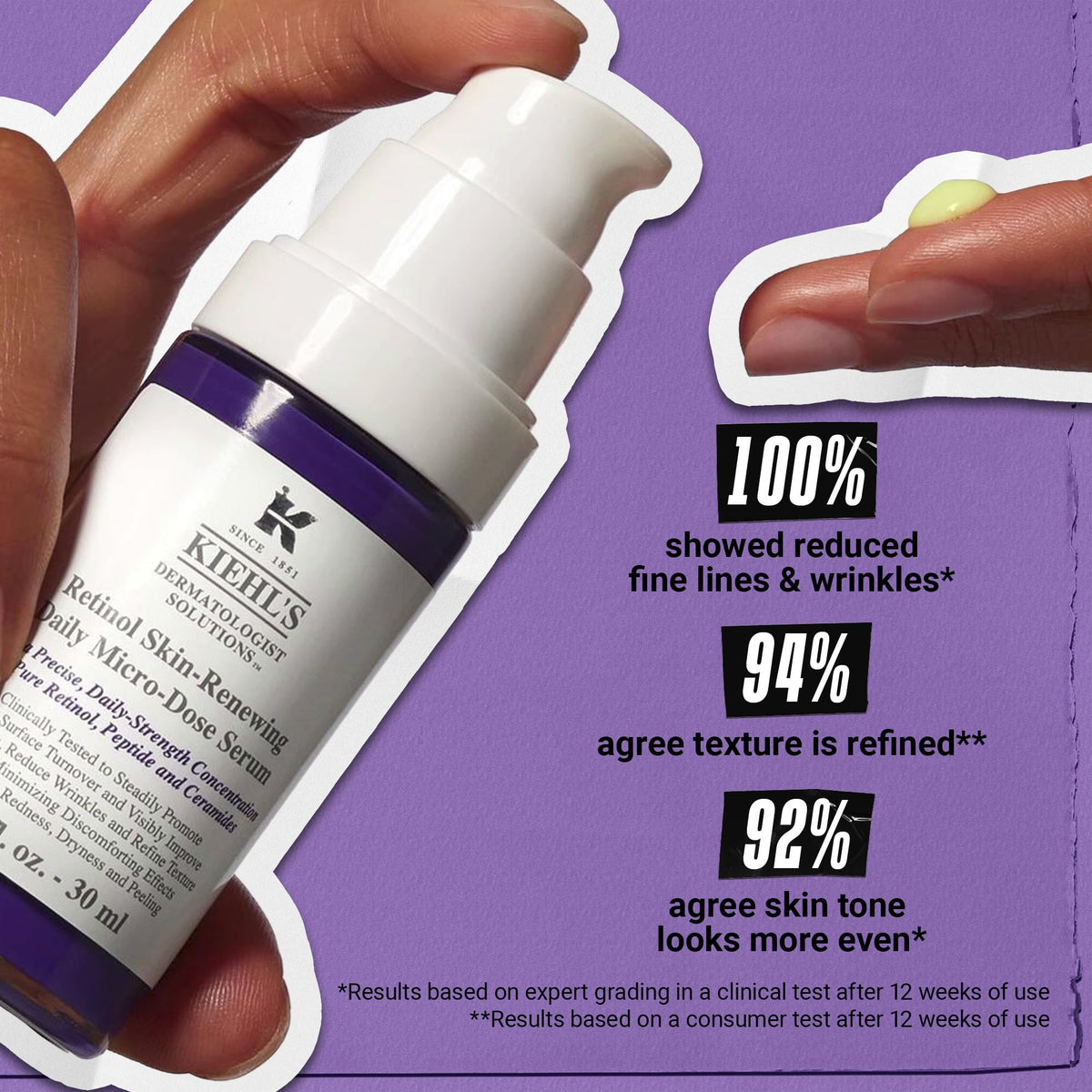 Kiehl's Daily Micro-Dose Anti-Aging Retinol Facial Serum, Reduces Wrinkles, Firms Skin, Evens Skin Tone, Youth Renewing & Hydrating Formula, with Retinol & Ceramides, Paraben-free - 1.7 fl oz