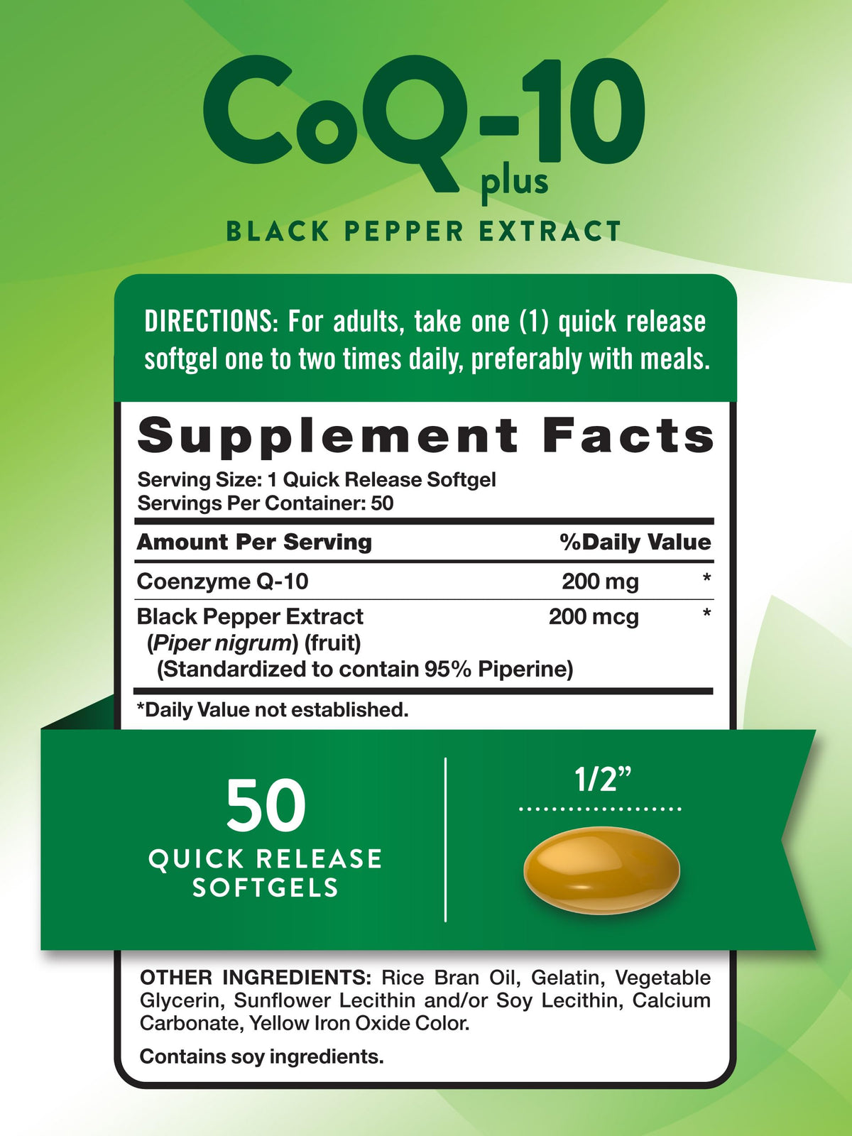 Nature's Truth CoQ10 200mg Softgels | 50 Count | Enhanced Absorption Supplement | Plus Black Pepper Extract | Non-GMO, Gluten Free