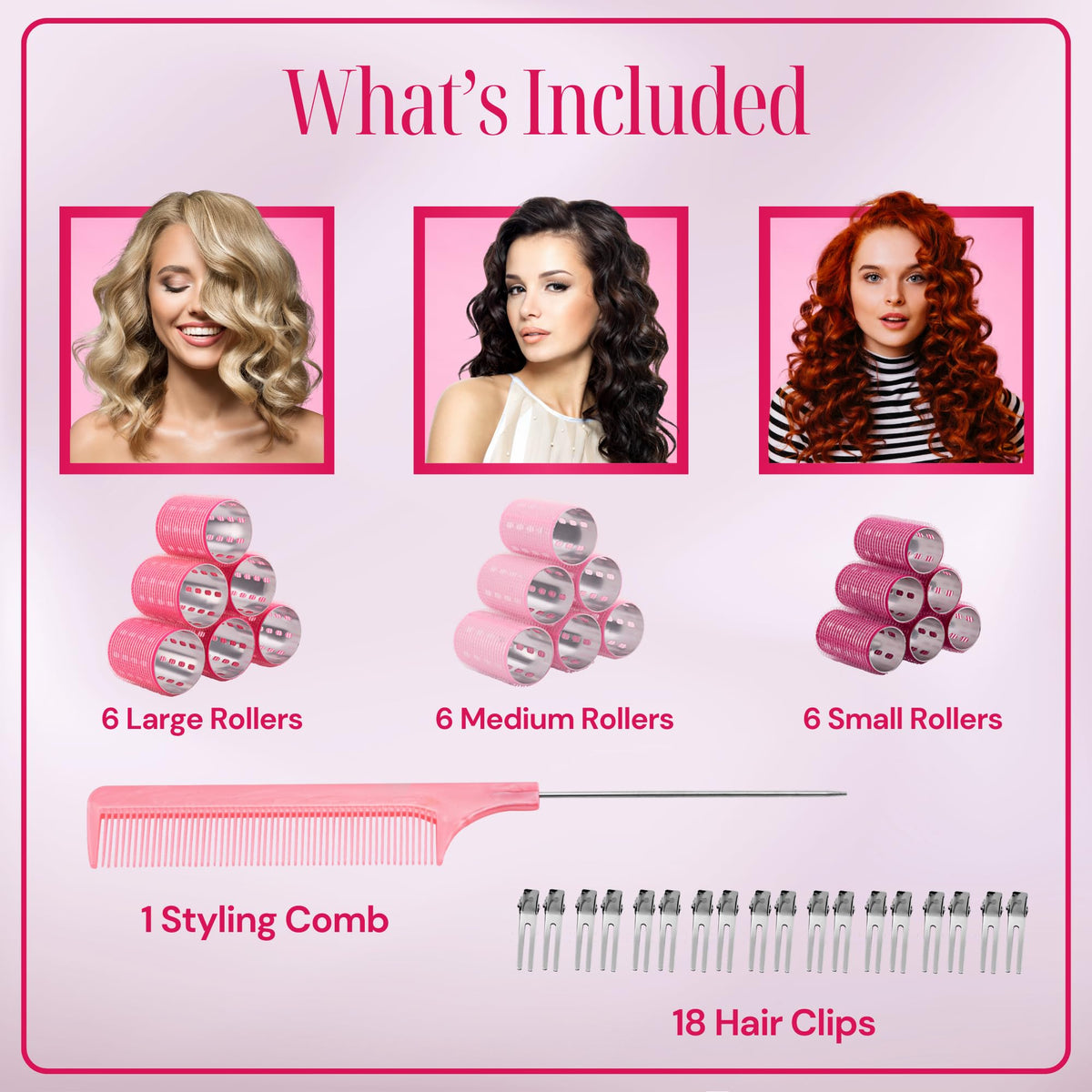 Thermal Rollers for Hair - 37pc Set - 18 Self-Grip Hair Rollers with 18 Clips and Styling Comb - Aluminum Thermal Hair Rollers for Volume and All-Day Curls - For Short, Medium, and Long Hair (Large)