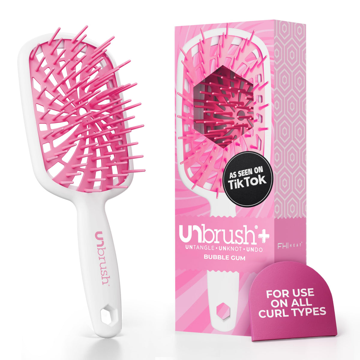 FHI Heat UNbrush Plus — Curly Hair Brush for Gentle & Effective Detangling on Wet or Dry Fragile Hair Types — Detangler Brush w/ 84 UltraFlex Bristles, Ultra-light, Vented, Anti Static Hairbrush