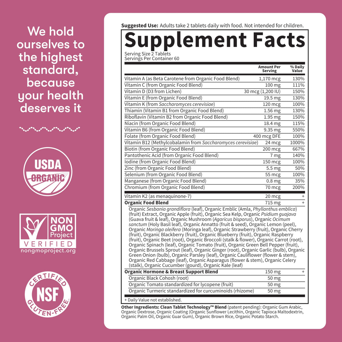 Garden of Life Multivitamin for Women 40 Plus, Organics Womens Vitamins, Hormone & Breast Health Support Blend, Vegan, 120 Tablets