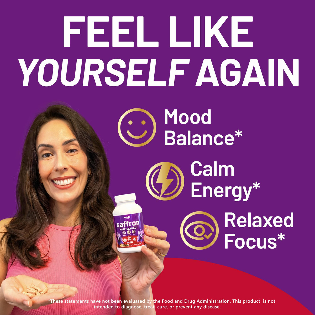 Kwala Nutrition Saffron Supplements for Mood & Focus | 88.5mg Pure Saffron Extract | 3rd Party Tested | Made in USA | 3 Month Supply | 90 Capsules